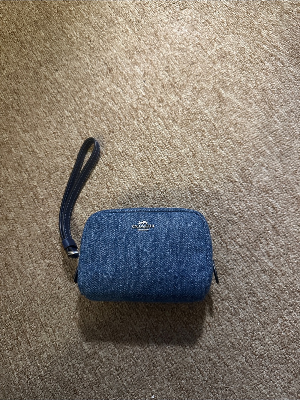 Coach Indigo Denim Pouch Wristlet with Silver Hardware
